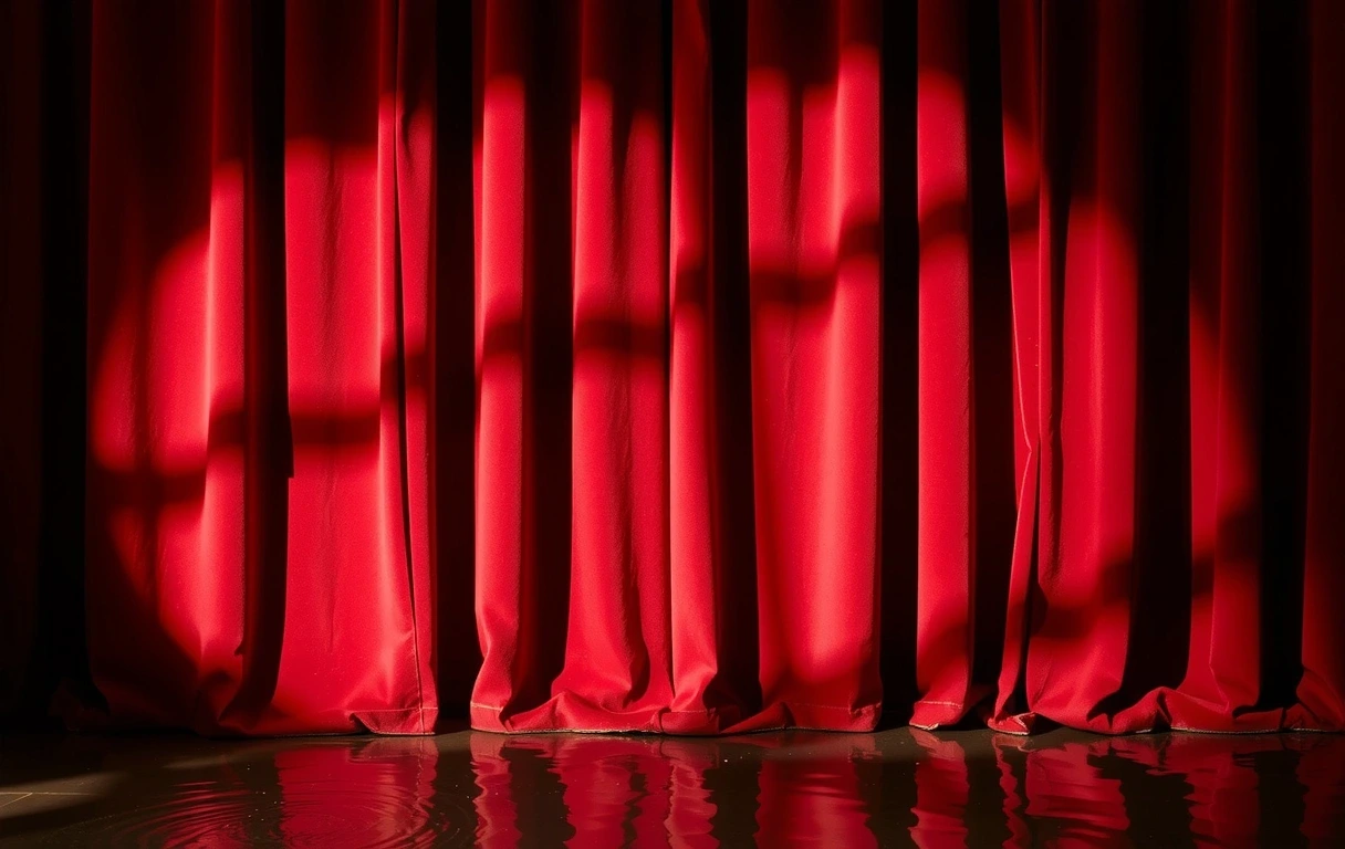 Rideaux de velours rouge et reflets aqueux